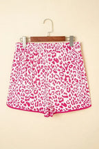 Blue Leopard Elastic Waist Lace up Contrast Trim Casual Shorts