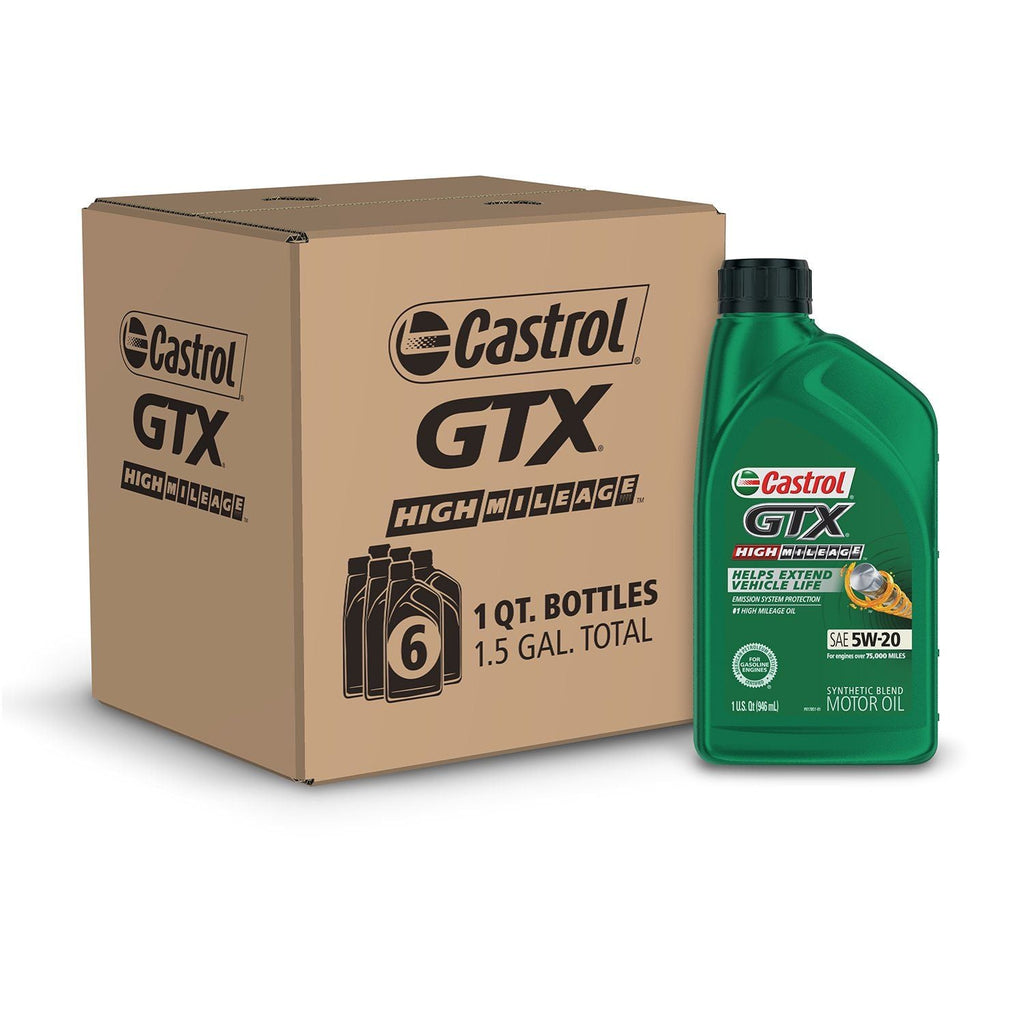 Castrol GTX High Mileage 5W-20 Synthetic Blend Motor Oil, 1 Quart, Case of 6