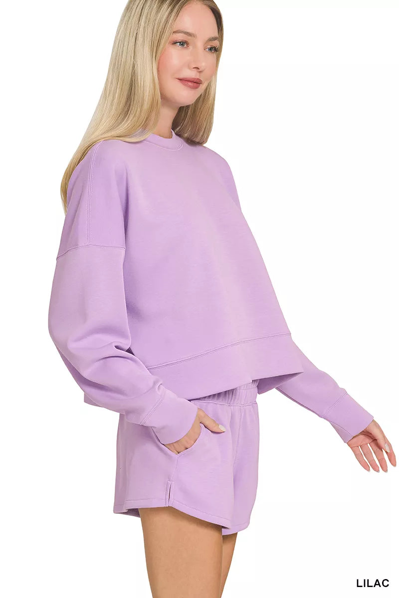 Zenana Scuba Long Sleeve Sweatshirts & Shorts Set THRIXINE