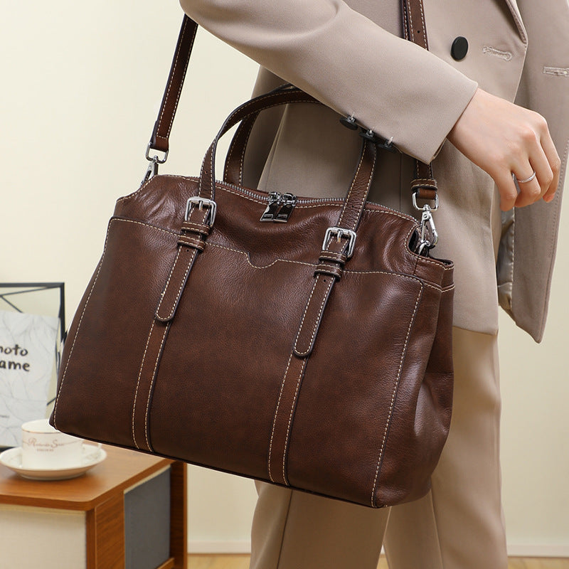 Genuine leather tote bag for women retro one-shoulder portable big purse - SJB-DIAMOND ELITES