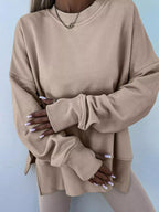 Oversized Slit Sweatshirt and Ribbed Leggings 2pcs Set THRIXINE