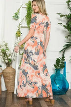 Celeste Paisley Print Short Sleeve Maxi Dress with Pockets