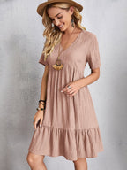 Classic Full Size V-Neck Short Sleeve Dress Casual & Comfortable Dress for Women Stevvex
