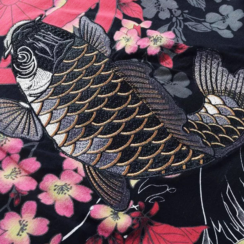 Vintage Japanese Harajuku Floral Carp Men's T-shirt