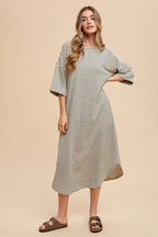 Striped Round Neck Midi Dress Soft & Stylish Classic Design Long Dress