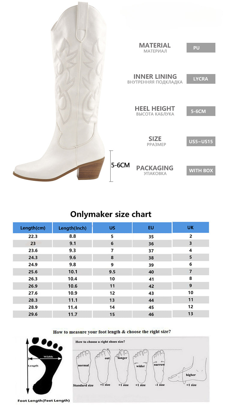 Plus Size 45 Women's Embroidered Western Knee High Boots Cowboy Cowgirl Boots Chunky Heel Platform Boots Women Western Shoes - SJB-DIAMOND ELITES