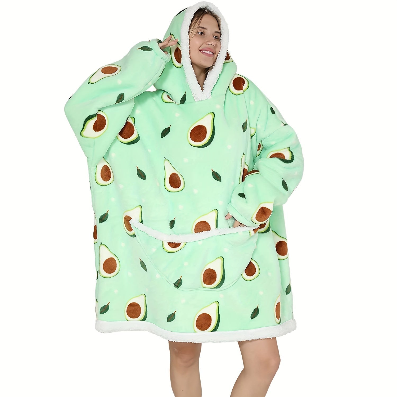 1pc Oversized Blanket Hoodie, Sherpa Fleece Hooded Blanket For Women, Ultra Soft Warm Wearable Blanket Sweatshirt Women Men Adult, Gift For Ladies