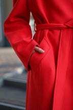 Band Collar Wool Blend Coat in Red - SJB-DIAMOND ELITES