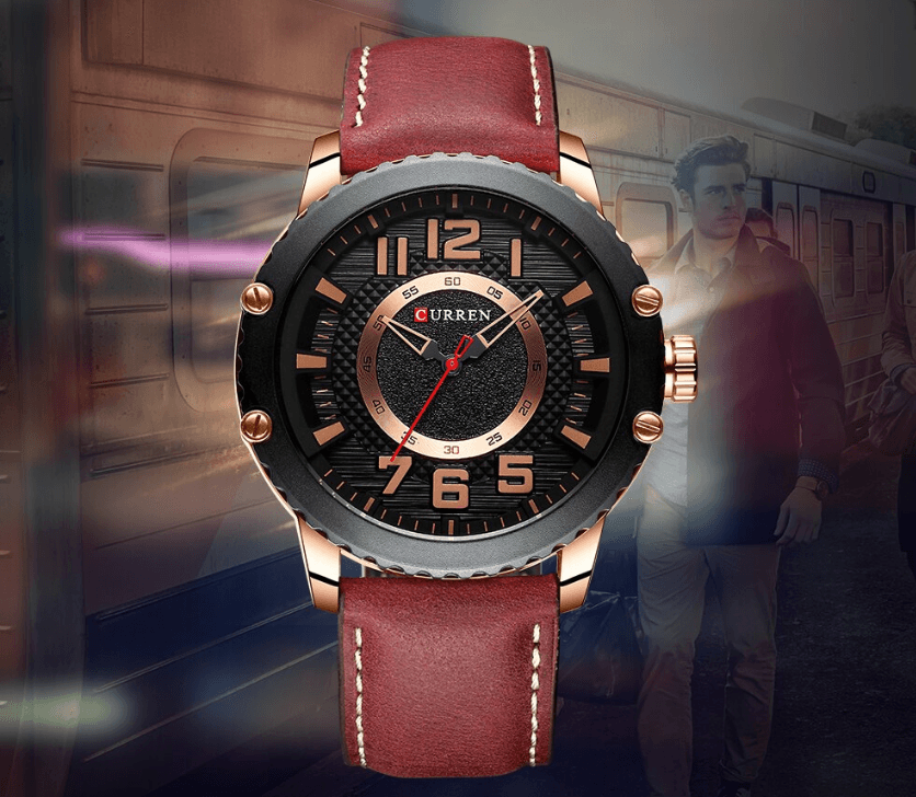 Men's Waterproof  Sport Watch With Leather  Belts  And Large Numbers Details Unique Design Perfect Gift Stevvex