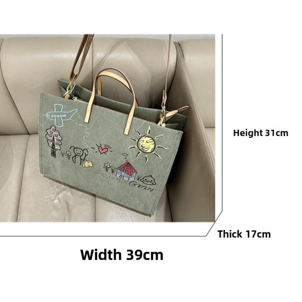 Graffiti Large Capacity Canvas Women's Bag – Oversized Tote Purse with Ample Storage, Perfect for Shopping, Travel, and Everyday Use – Stylish & Durable Large Canvas Shoulder Bag - SJB-DIAMOND ELITES