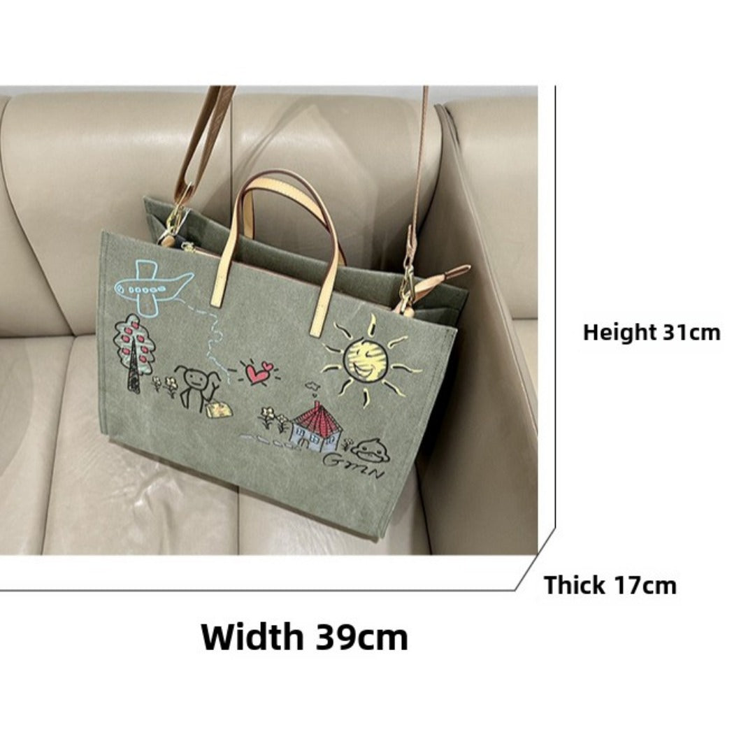 Graffiti Large Capacity Canvas Women's Bag – Oversized Tote Purse with Ample Storage, Perfect for Shopping, Travel, and Everyday Use – Stylish & Durable Large Canvas Shoulder Bag - SJB-DIAMOND ELITES