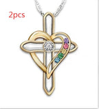 Cross Love Colorful Imitatio Gemstone Pendant Alloy Clavicle Chain Pi-Mart