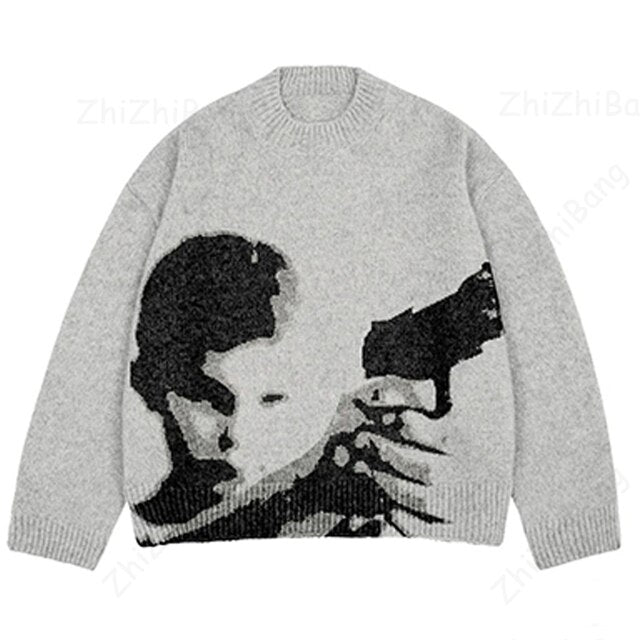 Japanese Punk Print Sweater Pi-Mart
