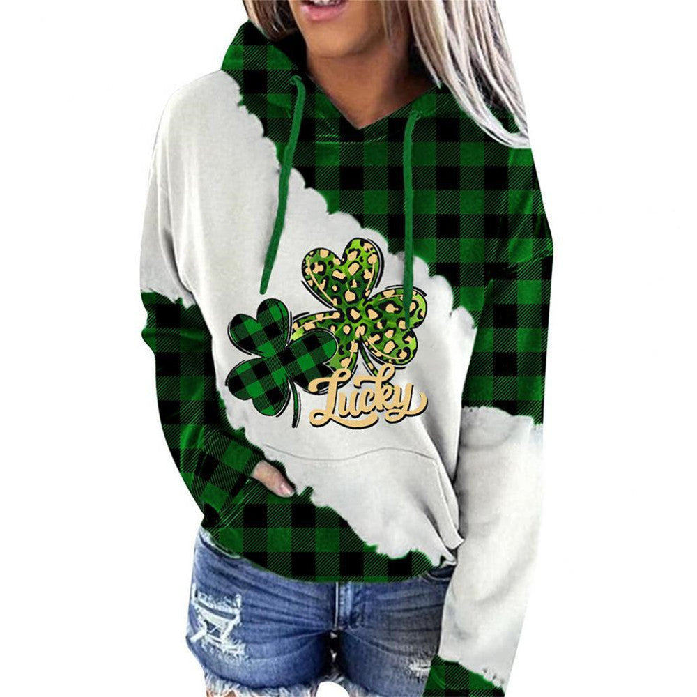 Women Sweatshirts Lucky Grass Print Streetwear Sweatshirts Hoodie Pullover Loose Casual Hooded Tops Clothes Pi-Mart