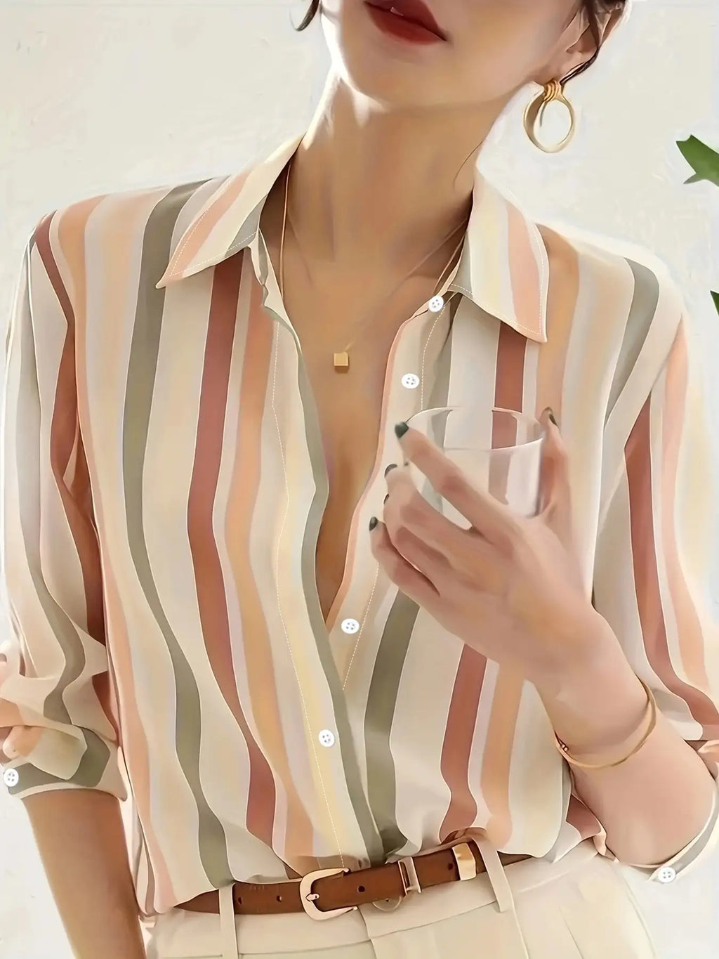 Ladies' Long-sleeved Striped Printed Versatile Casual Shirt - SJB-DIAMOND ELITES