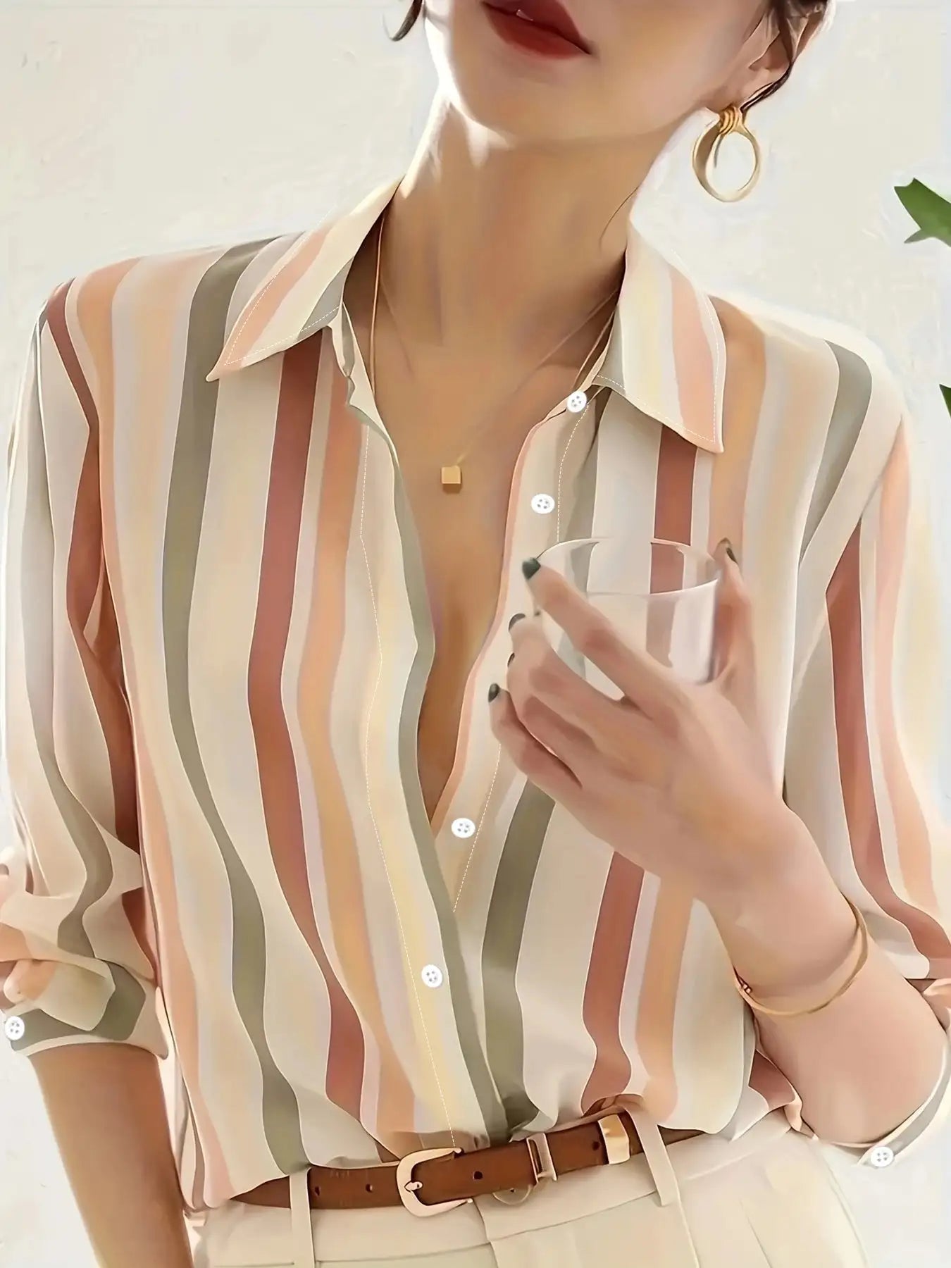 Ladies' Long-sleeved Striped Printed Versatile Casual Shirt - SJB-DIAMOND ELITES