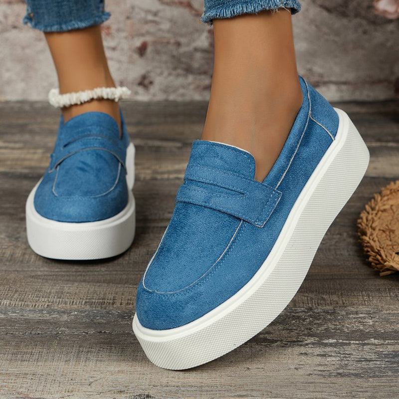 New Loafers Platform Round Toe Slip-on Shoes For Women Outdoor Casual Walking Shoes Pi-Mart
