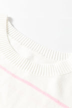 White Striped Half Sleeve Drop Shoulder Sweater - Femstylo