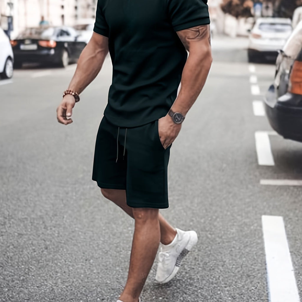 Men's Outfit, Solid Casual Crew Neck Short Sleeve T-Shirt & Drawstring Shorts 2-piece Set For Summer Outdoor Activities Lootquake LLC