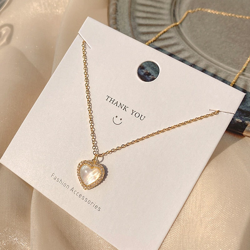 Gold Heart Shaped Opal Necklace Pi-Mart