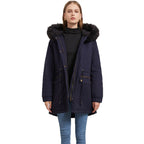 Women's Mid-length Fur Collar Coat Parker Cotton-padded Coat Pi-Mart