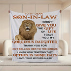 1pc Letter Flannel Blanket, To My Son-in-law Throw Blanket For All Season, Lion Pattern Warm Cozy Soft Blanket For Couch Bed Sofa Office Camping Lootquake LLC