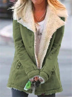 Women Plus Size Warm Coats Composite Plush Button Lapels Jacket Outwearcoat Pi-Mart