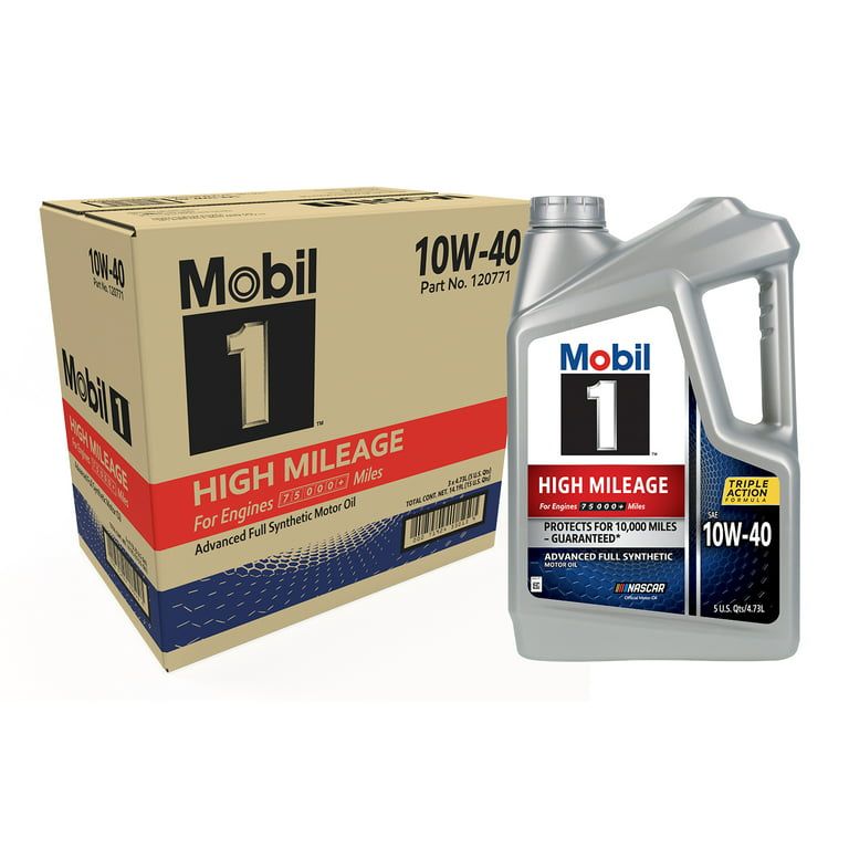 Mobil 1 High Mileage Full Synthetic Motor Oil 10W-40, 5 qt (3 Pack)