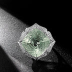 Ins Wind Luxury Crystal Ring Femininity Silver Set With Large Natural Green Crystal Pi-Mart