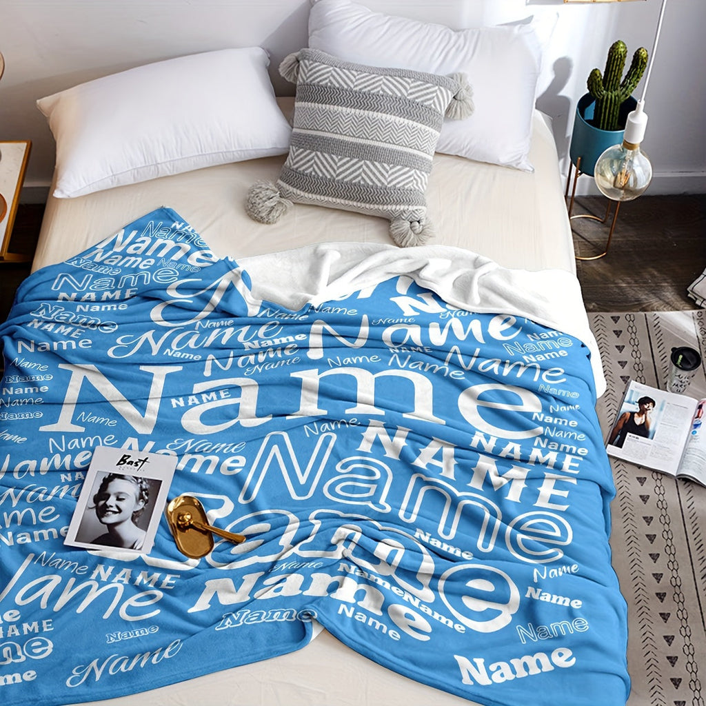 1pc Custom Name Blanket Multicolor Pattern Soft Nap Blanket Four Seasons Office Chair Flannel Blanket Gift Blanket