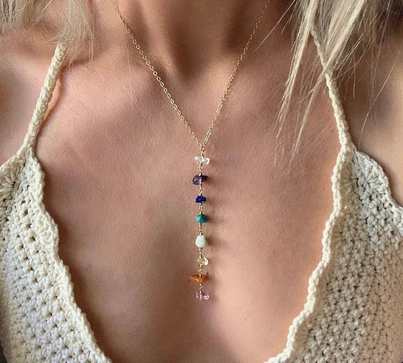 Foreign Trade Color Natural Crystal Gravel Handmade Winding Real Gold Plating Necklac Pi-Mart