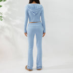 2pcs Knitted Hooded Suits Women's Long-sleeved Cardigan And High Waisted Trousers Clothing Pi-Mart