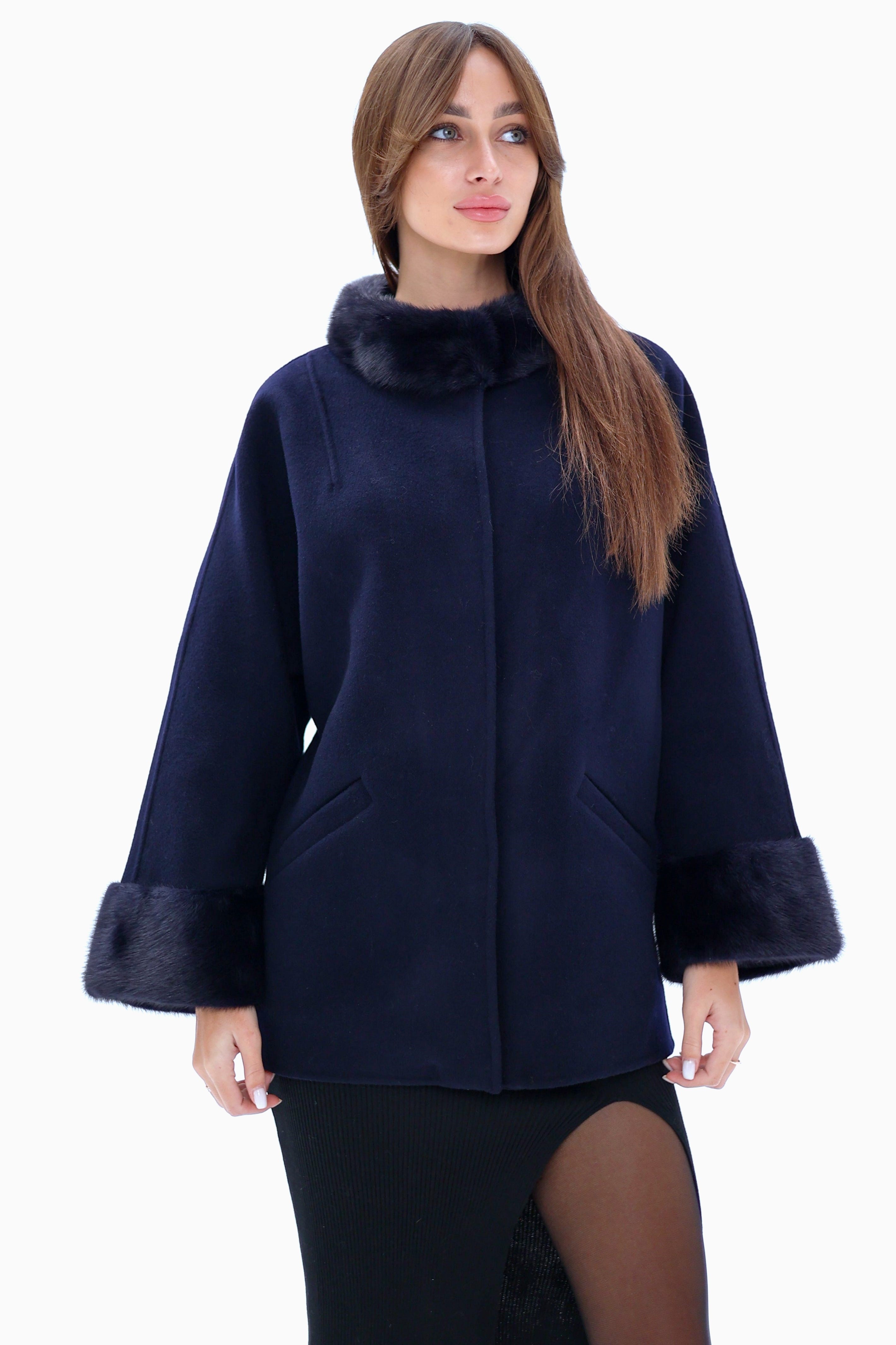 Genuine Mink Fur Virgin Wool Coat - SJB-DIAMOND ELITES