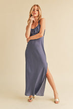 Ruched Side Slit Cutout Back Maxi Cami Dress –Elegant, Sophisticated & Alluring with Side Slit, Ruched Detailing & Daring Cutout Back Design for Special Occasions