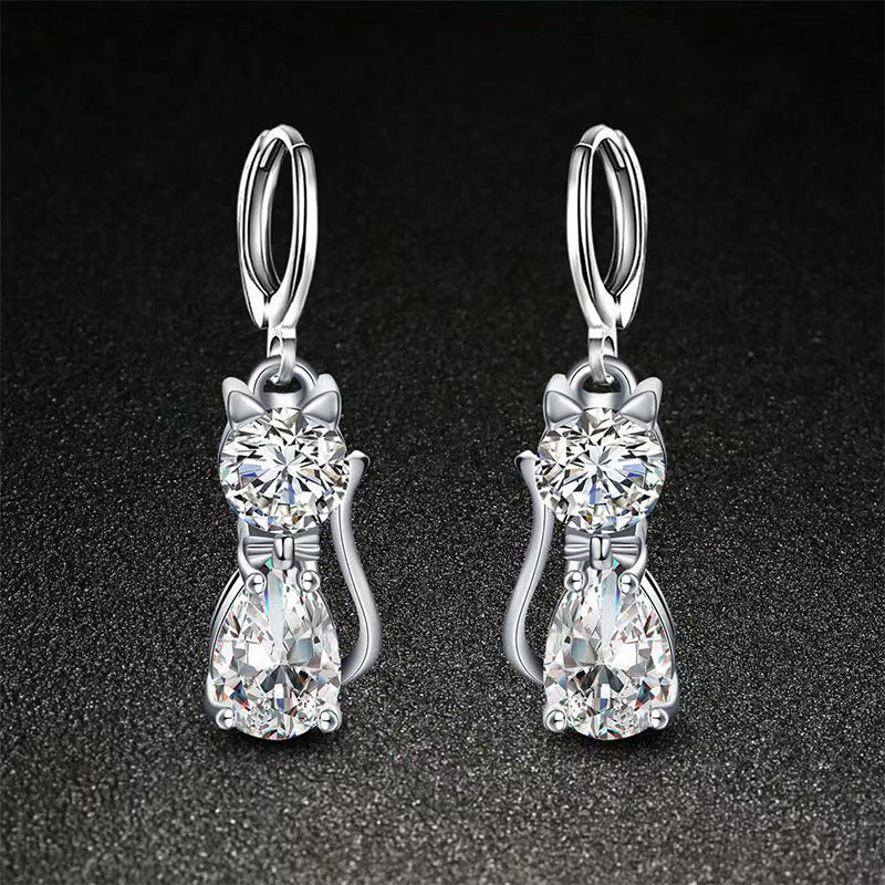 Cute Kitty Zircon Pendant Alloy Plated Silver Accessories Necklace Pi-Mart