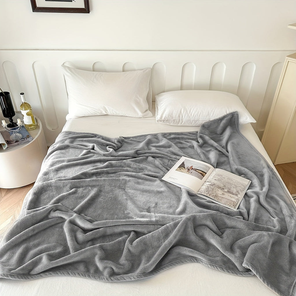 1pc Fleece Flannel Throw Blanket Super Soft Comfy And Cozy Luxury Solid Color Bed Blanket For Couch Portable Travel Blanket Cover Blanket Lootquake LLC