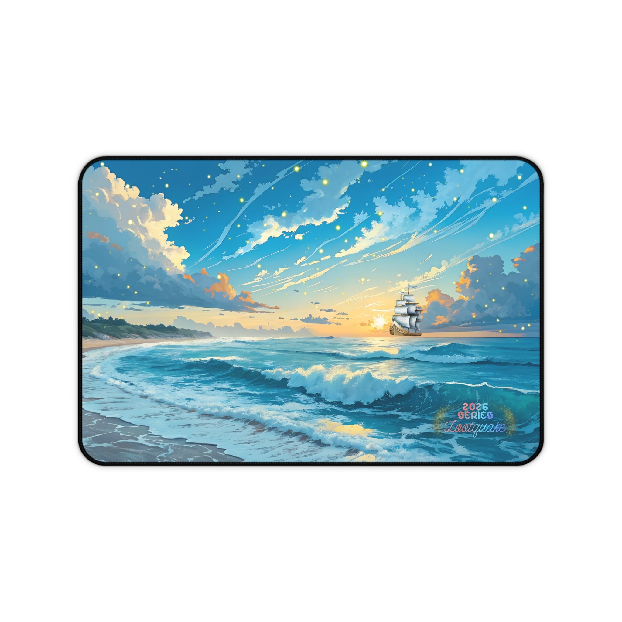 Desk Mat — Ocean Sunset Sailing Beach Scene Mouse Pad Lootquake LLC