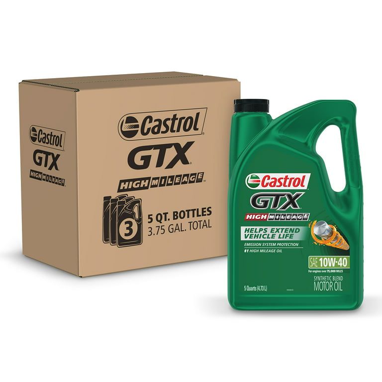 Castrol GTX High Mileage 10W-40 Synthetic Blend Motor Oil, 5 Quarts, Case of 3 EasyOptionXY LLC