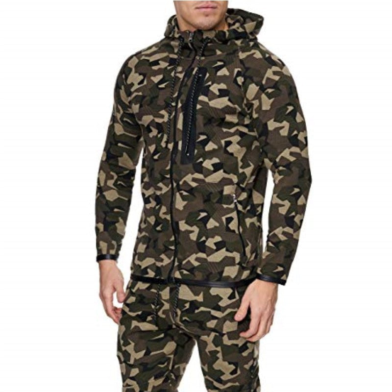 Camouflage zipper cardigan hooded sweatshirt Pi-Mart