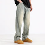Yellow Mud Dyed Straight Jeans For Men
