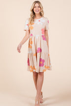 New Floral Round Neck Short Sleeve Tiered Dress For Women–Flowy, Feminine & Perfect for Summer