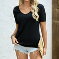 Women's Solid Color Deep V-neck Backless Lace Patchwork Loose T-shirt - SJB-DIAMOND ELITES