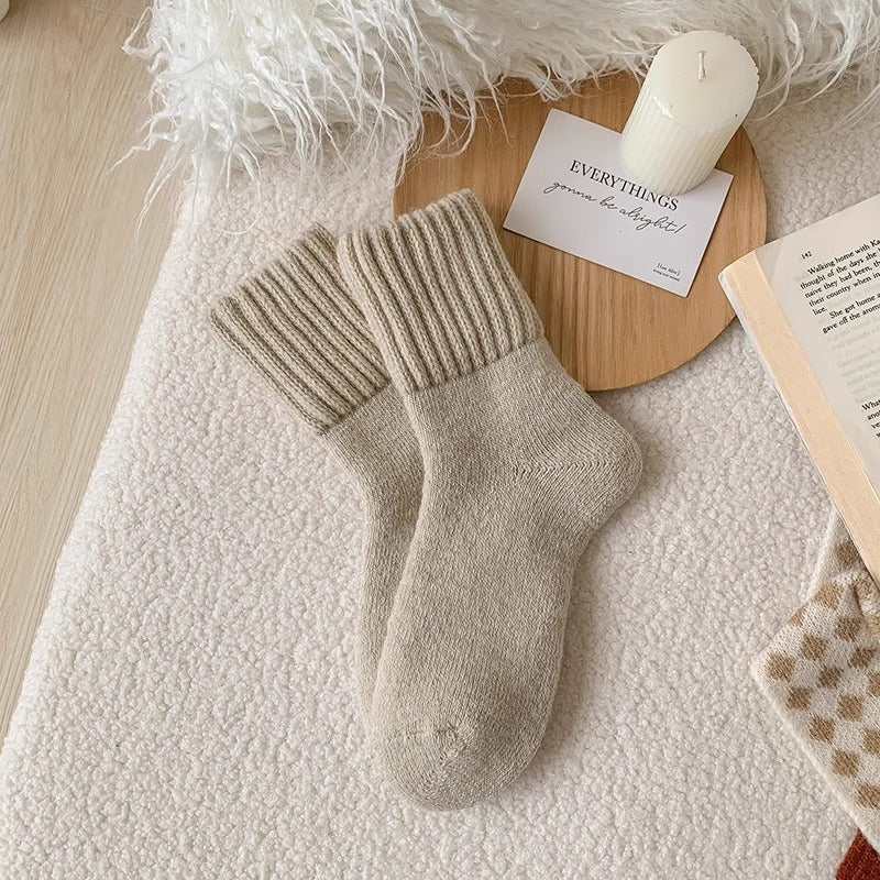Ins Knitted Socks Winter Warm Thickened Solid Loop Socks High Ribbed Sweat-absorbent Floor Sock Pi-Mart