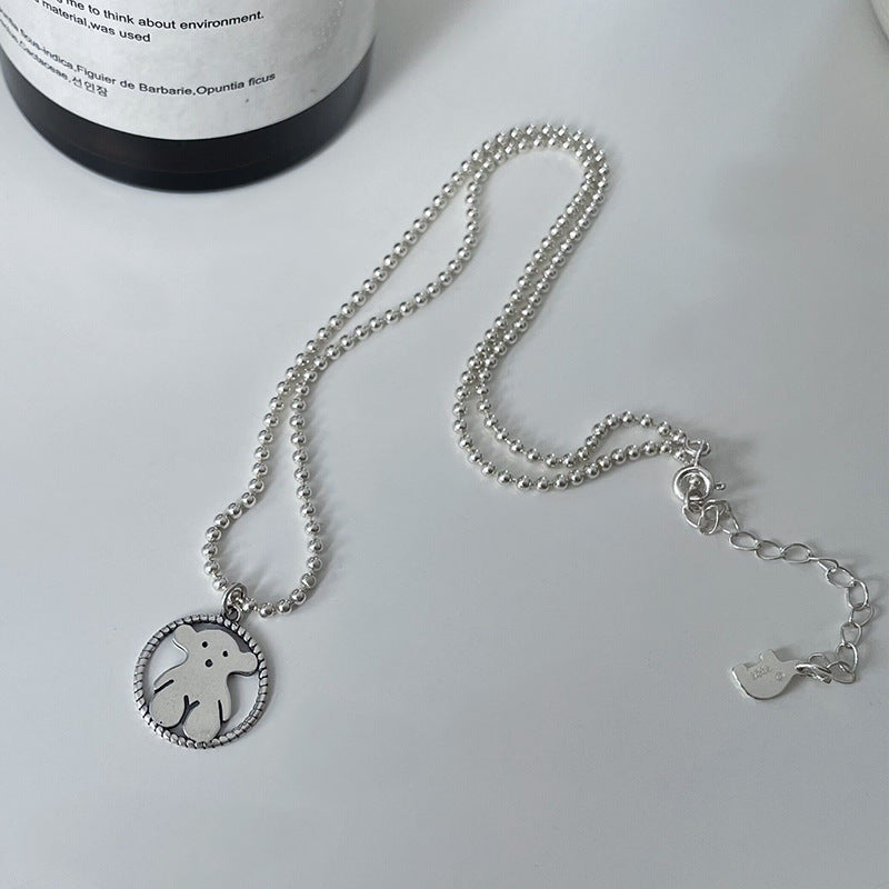 S925 Sterling Silver Bear Retro Necklace Women Pi-Mart