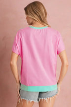Mint Green Colorblock Half Buttons Henley T Shirt