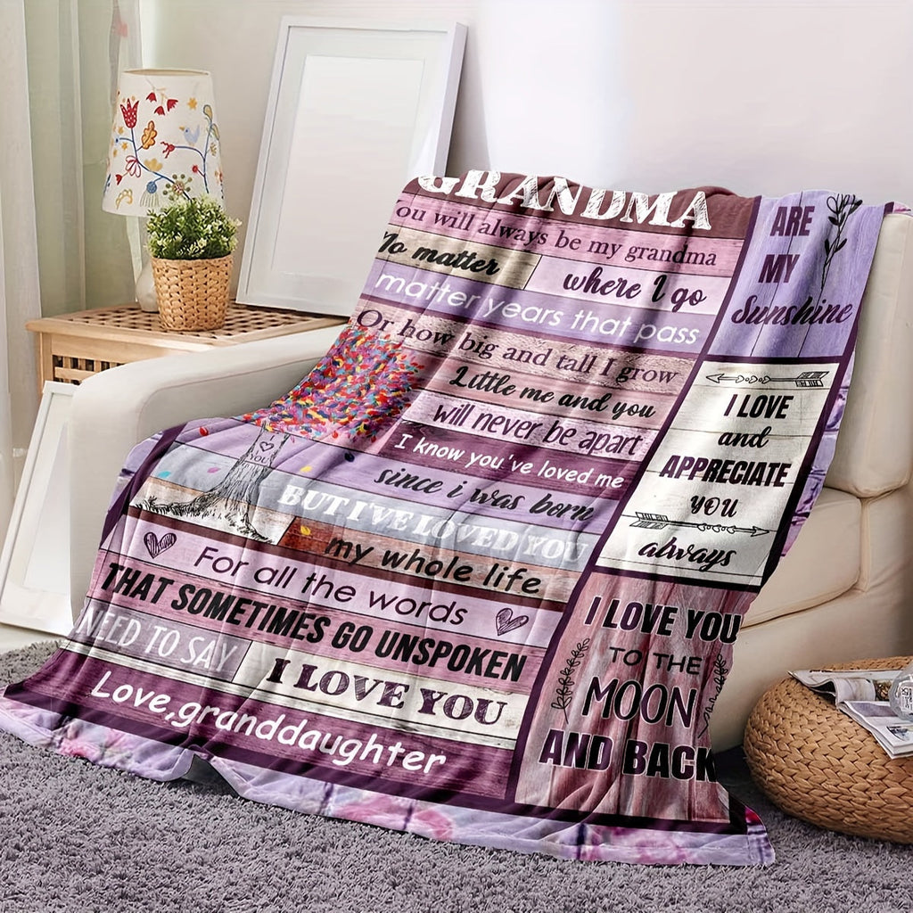 1pc To Grandma Lovely Saying Flannel Blanket, Summer Air Conditioning Blanket, Autumn And Winter Nap Print Blankets