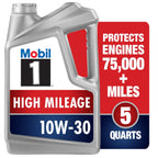 Mobil 1 High Mileage Full Synthetic Motor Oil 10W-30, 5 qt