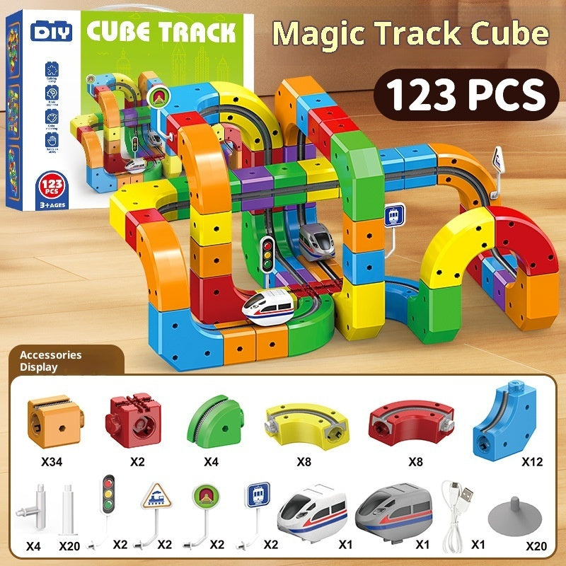 Electric Train Track Building Blocks - Assembled Cube Track Toy Set for Kids Ages 4-6 (51, 81, 123 PCs) Pi-Mart