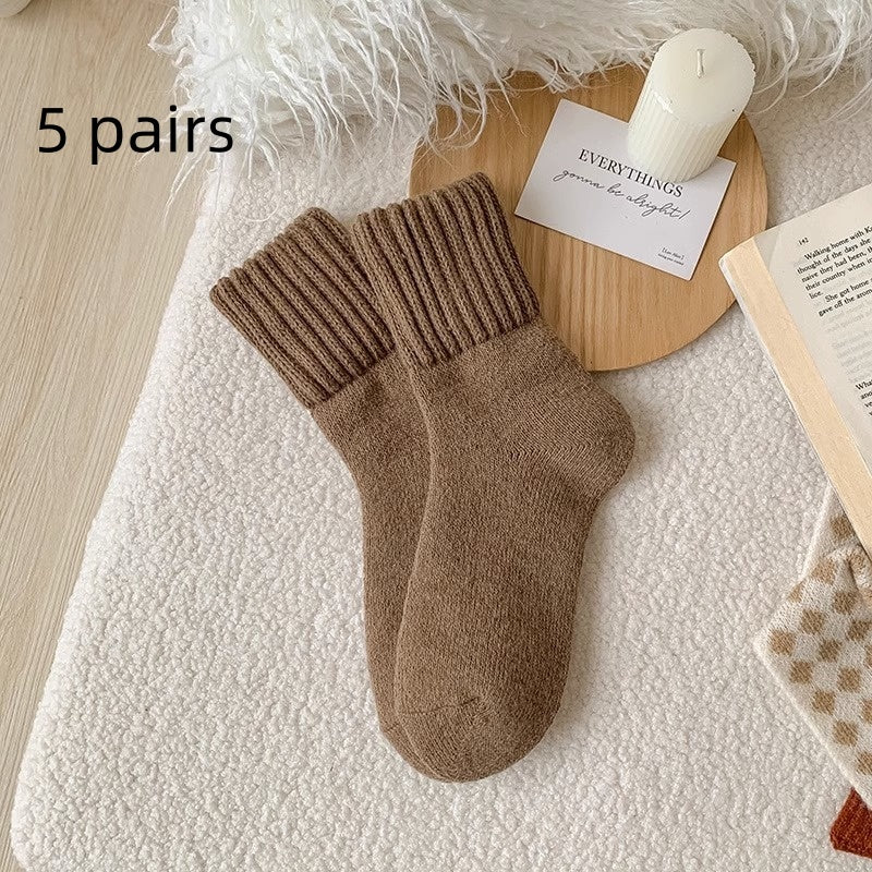 Ins Knitted Socks Winter Warm Thickened Solid Loop Socks High Ribbed Sweat-absorbent Floor Sock Pi-Mart