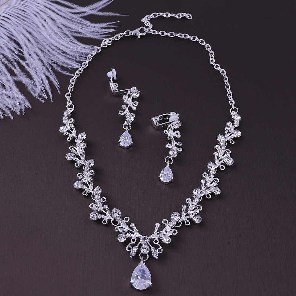 Bridal Rhinestone Zircon Earring Necklace Pi-Mart
